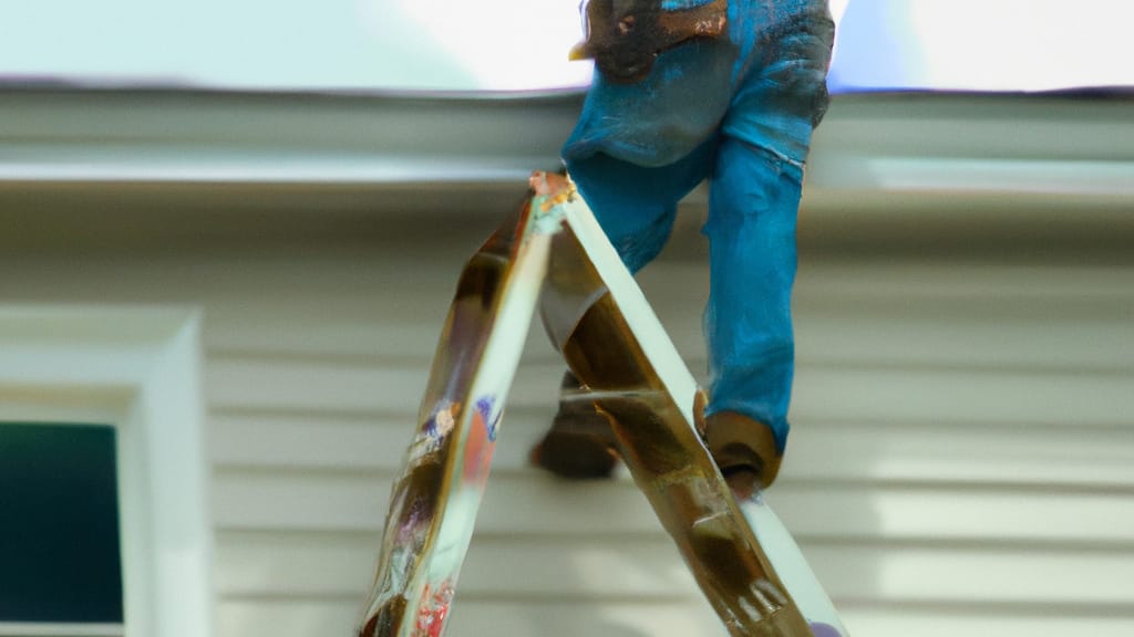 Man climbing ladder on Clifton, Virginia home to replace roof