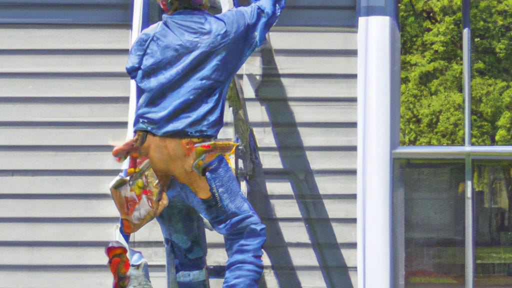 Man climbing ladder on Clinton Township, Michigan home to replace roof