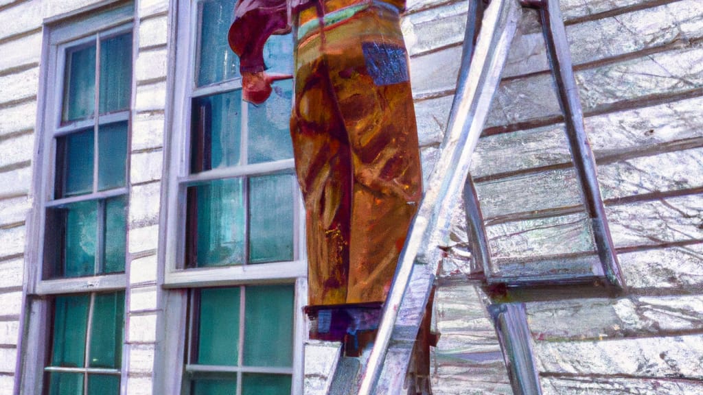 Man climbing ladder on Columbia Heights, Minnesota home to replace roof