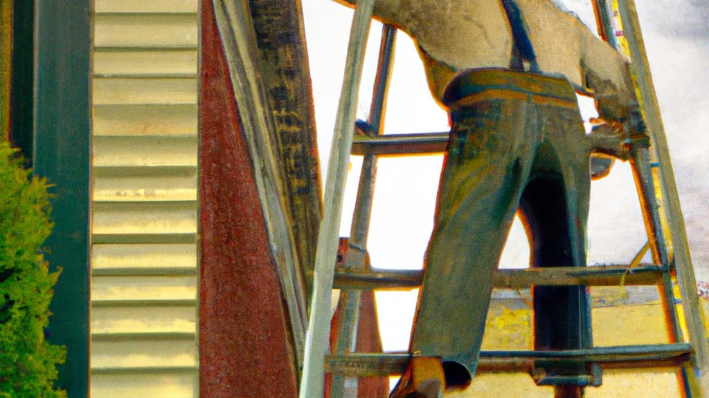 Man climbing ladder on Coopersburg, Pennsylvania home to replace roof