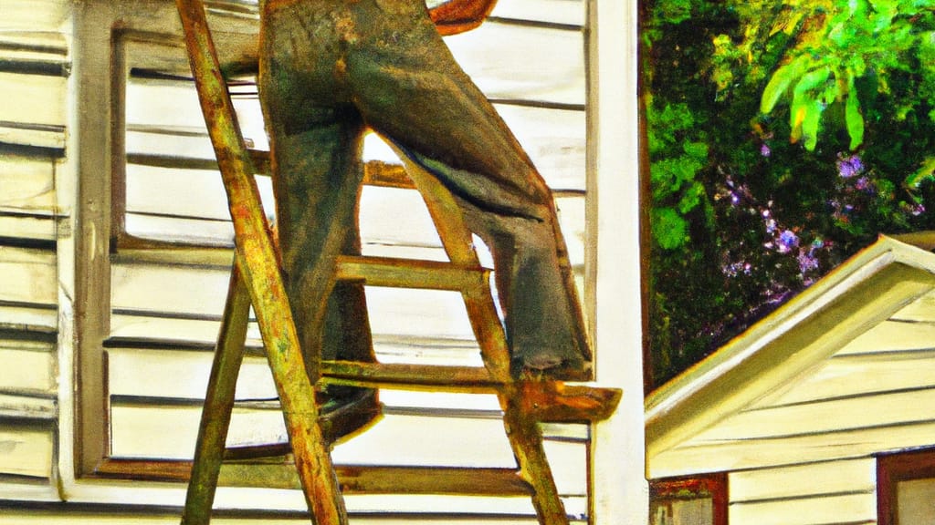 Man climbing ladder on Cornelia, Georgia home to replace roof