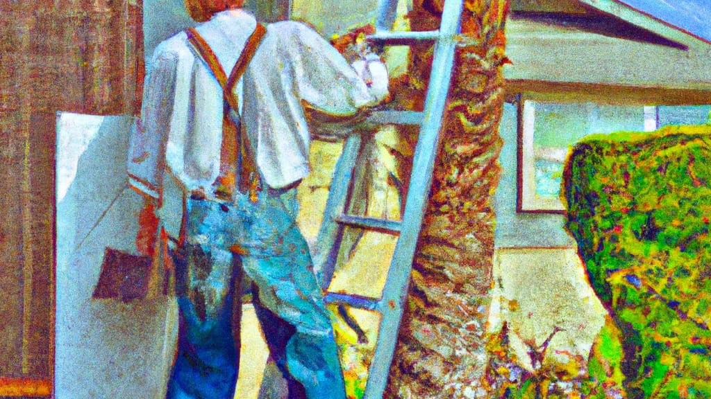 Man climbing ladder on Corralitos, California home to replace roof