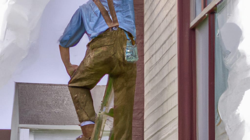 Man climbing ladder on Corydon, Indiana home to replace roof