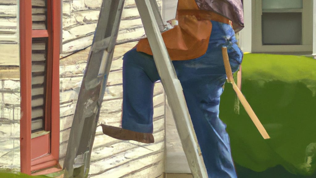 Man climbing ladder on Creve Coeur, Missouri home to replace roof