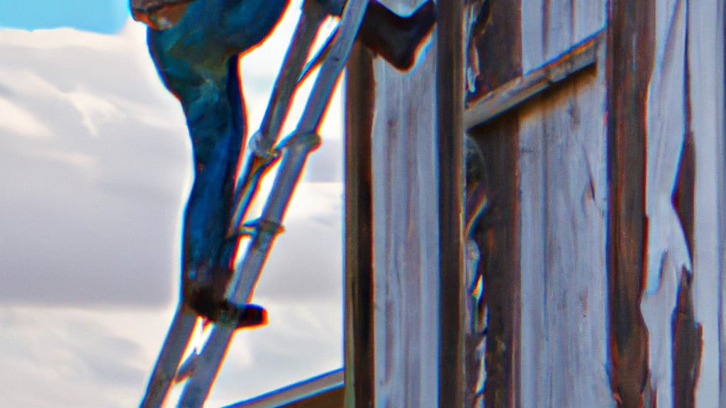 Man climbing ladder on Crossroads, Texas home to replace roof