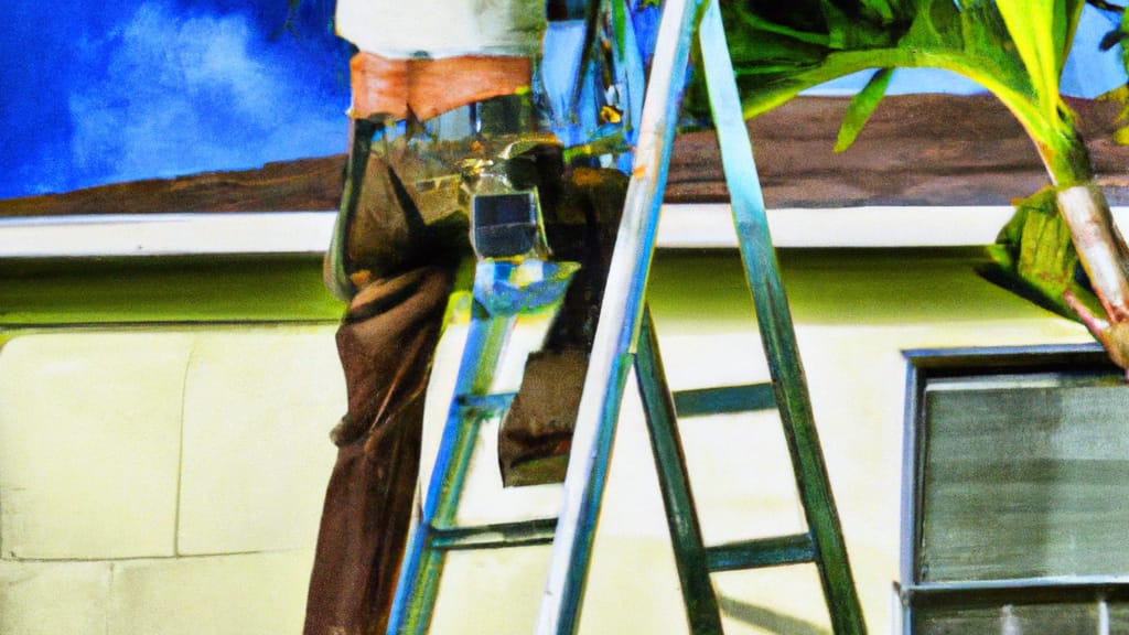 Man climbing ladder on Cutler Bay, Florida home to replace roof