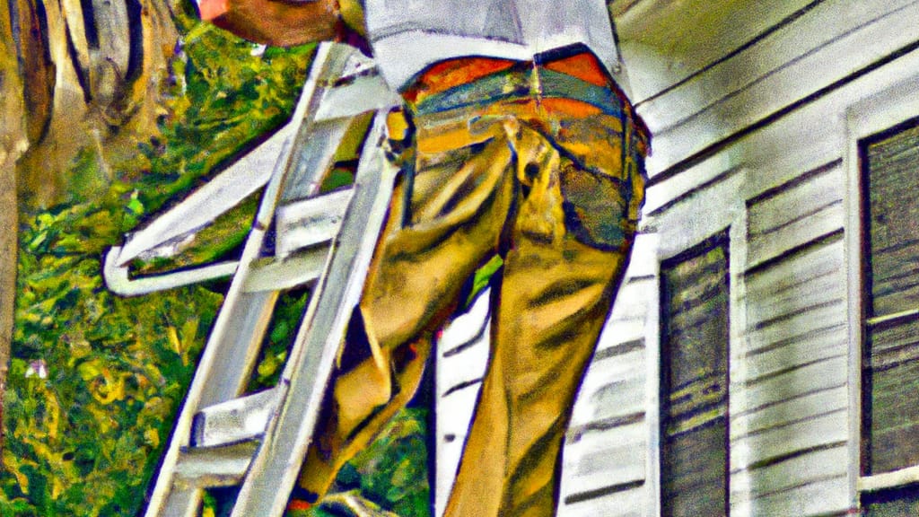 Man climbing ladder on Davenport, Florida home to replace roof
