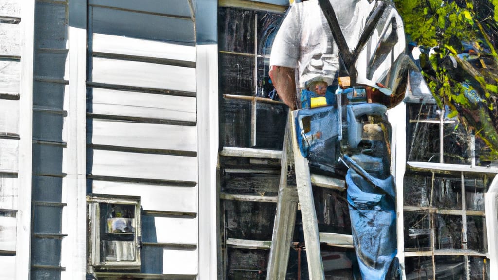 Man climbing ladder on Dawsonville, Georgia home to replace roof