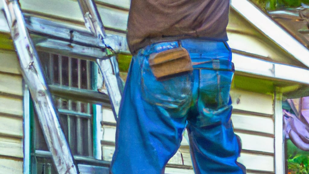 Man climbing ladder on Deland, Florida home to replace roof
