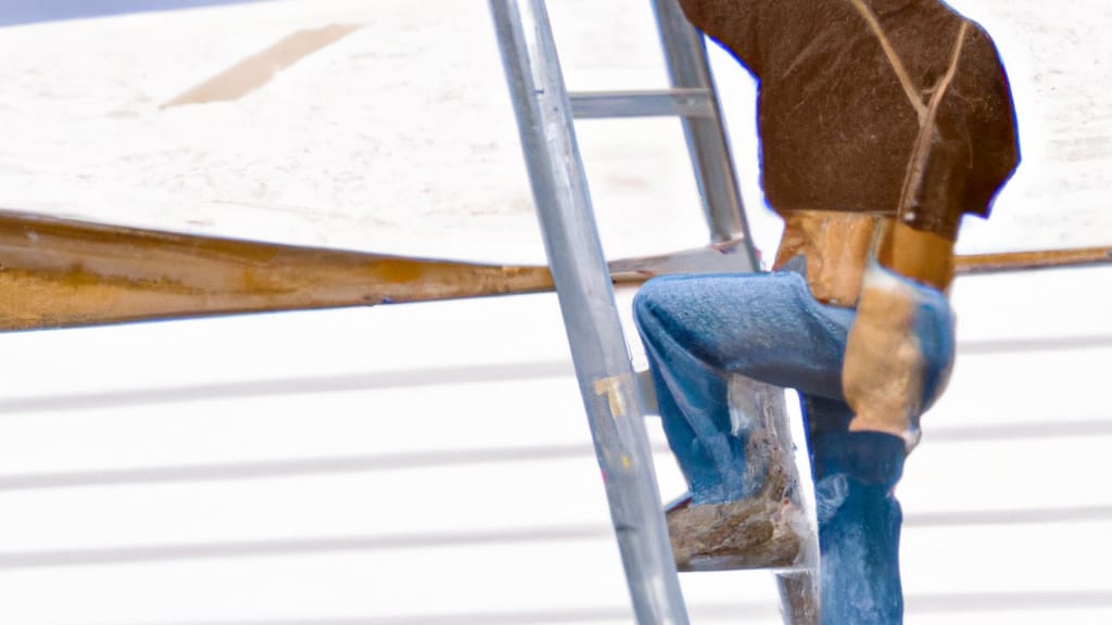 Man climbing ladder on Desert Aire, Washington home to replace roof