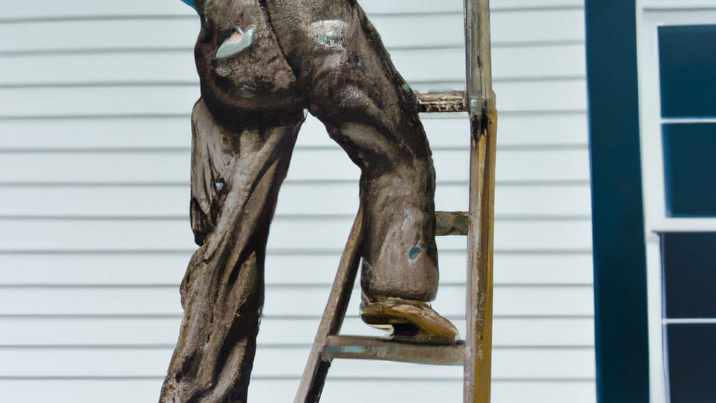 Man climbing ladder on Dillsburg, Pennsylvania home to replace roof