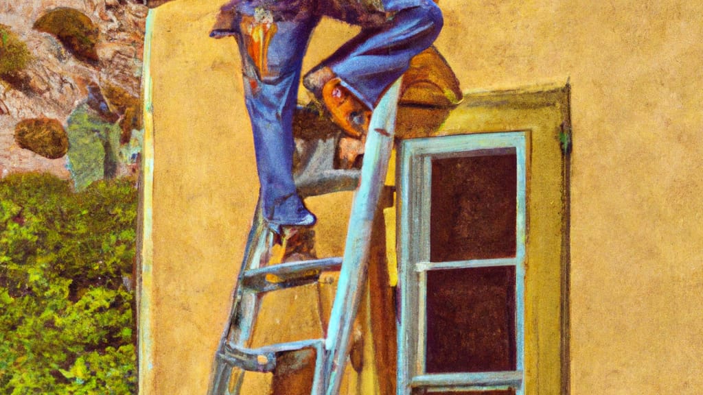 Man climbing ladder on Dove Canyon, California home to replace roof