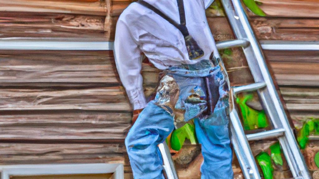 Man climbing ladder on Dripping Springs, Texas home to replace roof