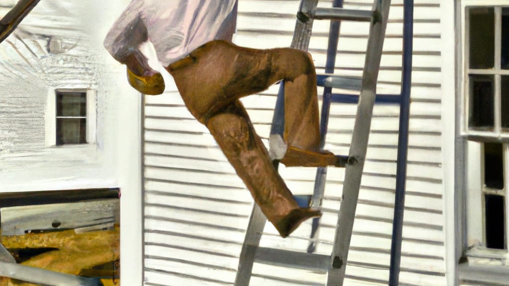 Man climbing ladder on Dryden, New York home to replace roof