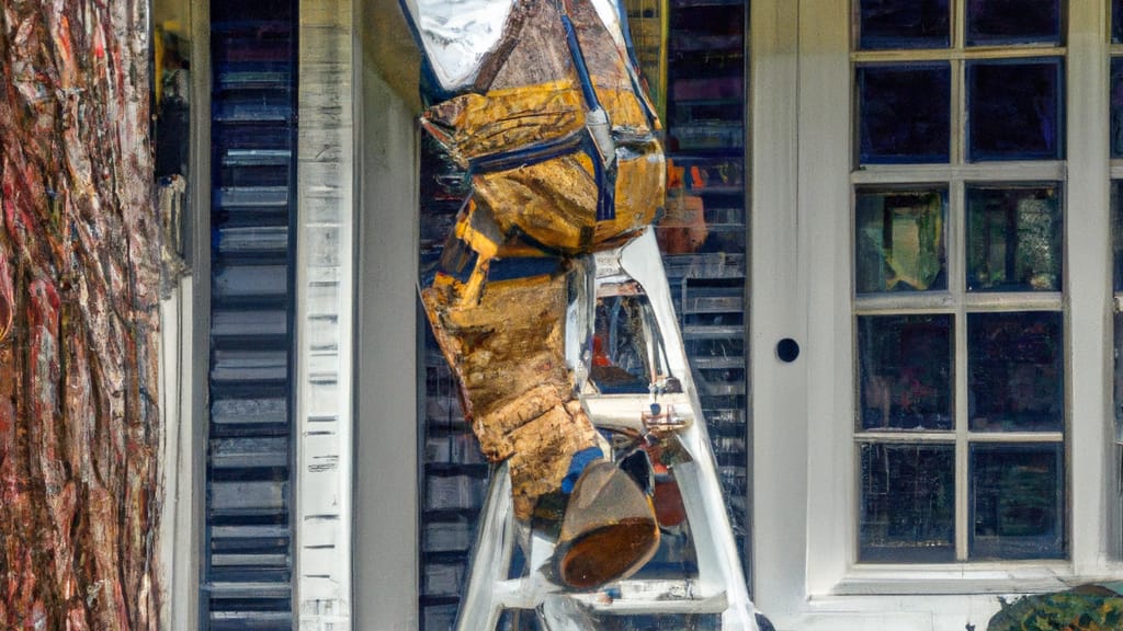 Man climbing ladder on Dunwoody, Georgia home to replace roof