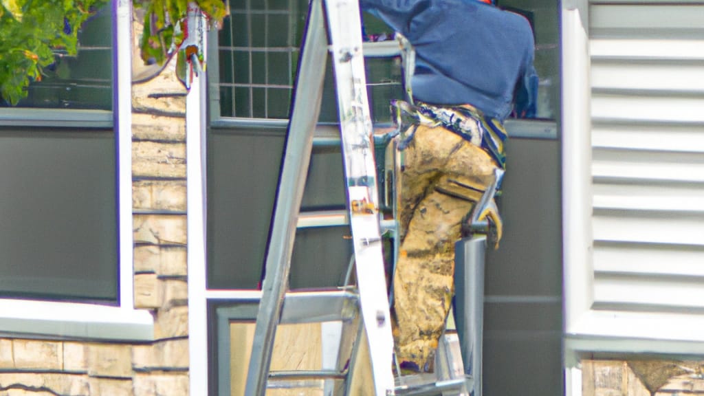 Man climbing ladder on Eagan, Minnesota home to replace roof