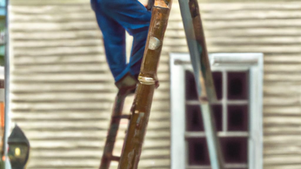 Man climbing ladder on Eagleville, Pennsylvania home to replace roof