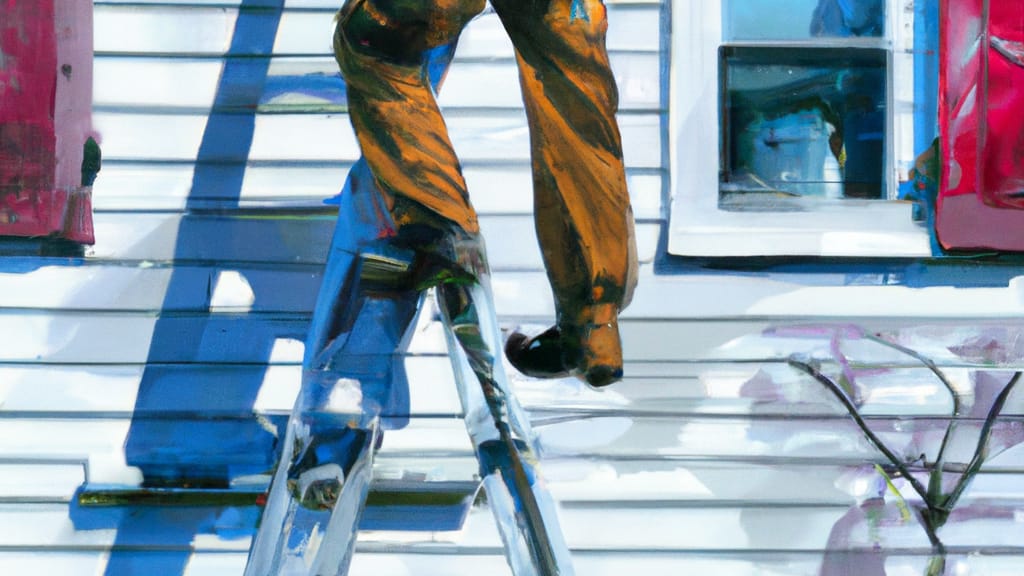 Man climbing ladder on East Elmhurst, New York home to replace roof