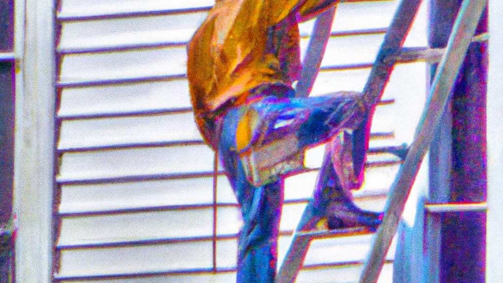 Man climbing ladder on East Syracuse, New York home to replace roof