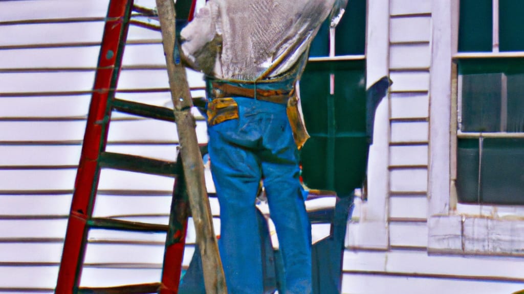 Man climbing ladder on Edgewood, Kentucky home to replace roof