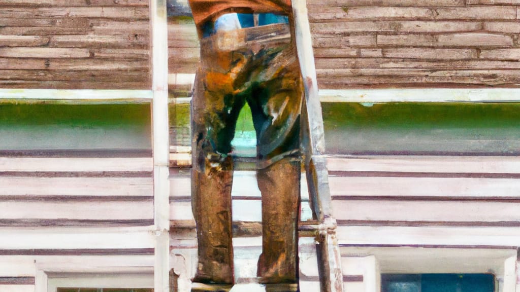 Man climbing ladder on Elburn, Illinois home to replace roof