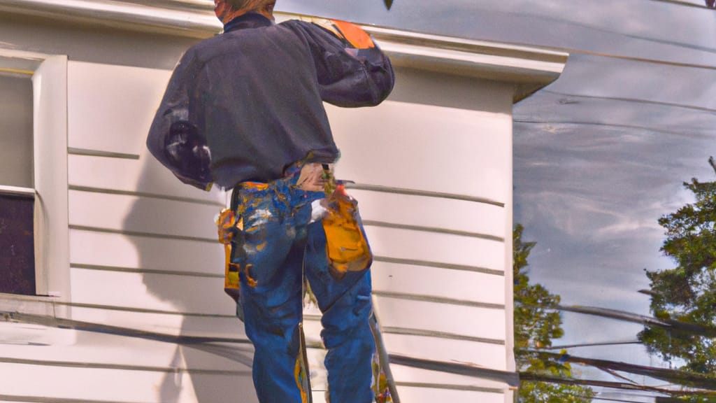 Man climbing ladder on Erial, New Jersey home to replace roof