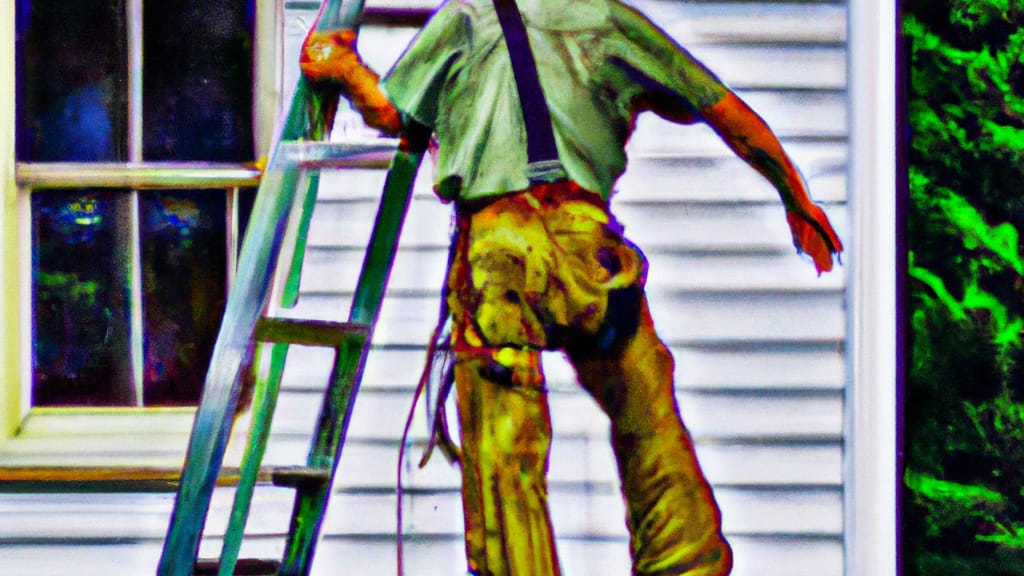 Man climbing ladder on Erwin, North Carolina home to replace roof