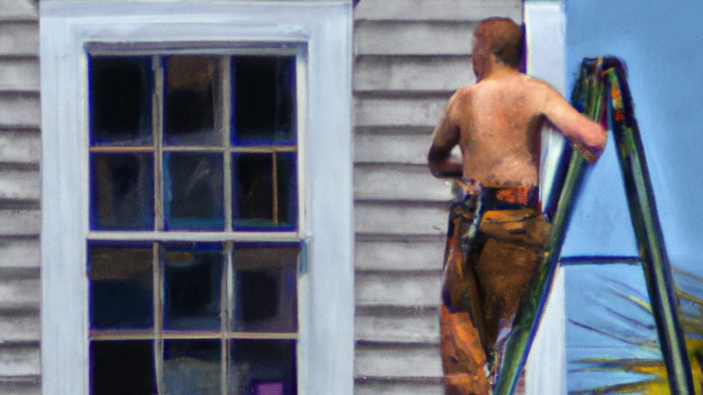 Man climbing ladder on Fernandina, Florida home to replace roof