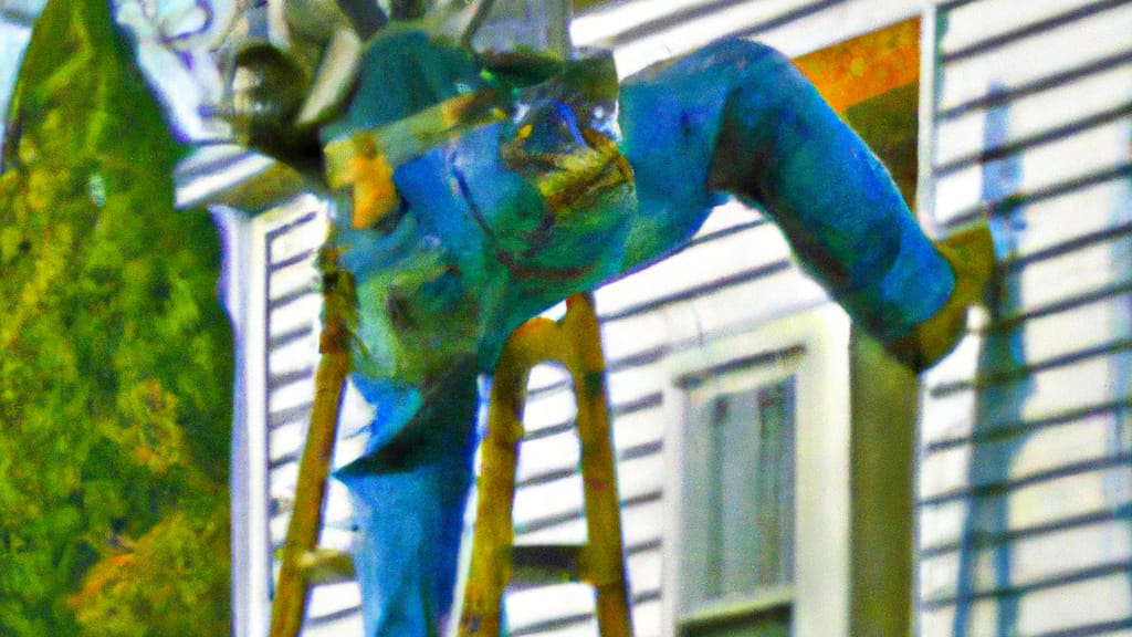 Man climbing ladder on Finksburg, Maryland home to replace roof