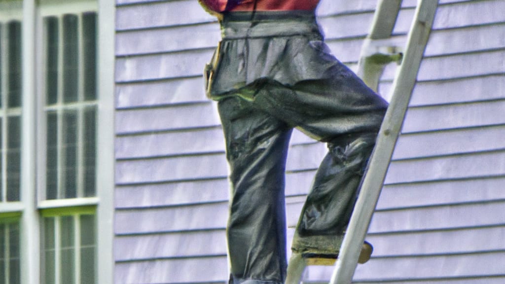 Man climbing ladder on Fitchburg, Wisconsin home to replace roof