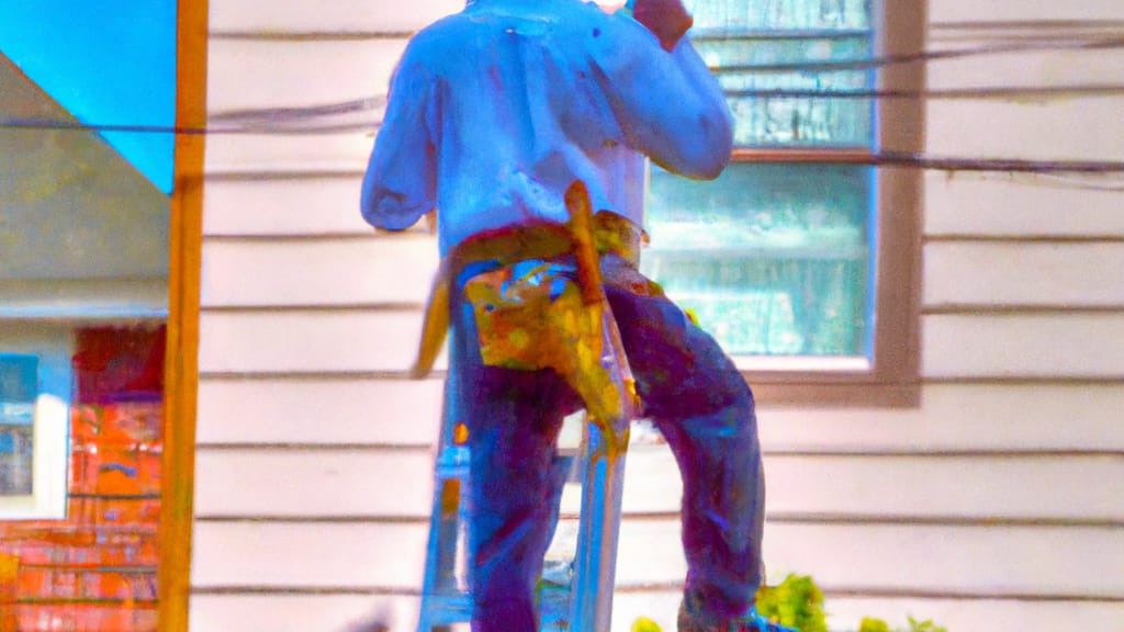 Man climbing ladder on Flushing, New York home to replace roof