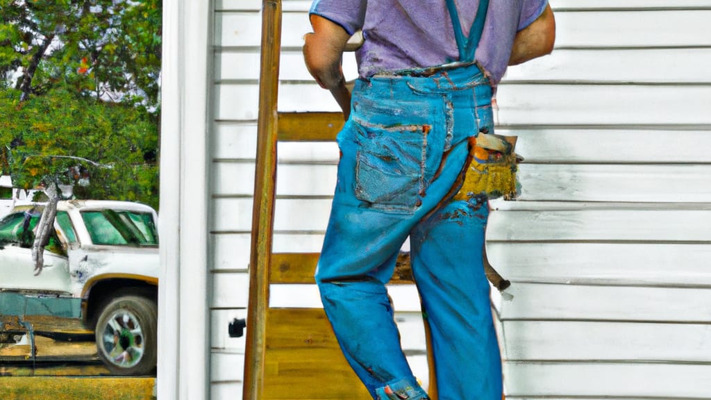 Man climbing ladder on Forman, North Dakota home to replace roof