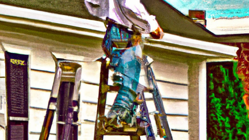 Man climbing ladder on Frankford, Delaware home to replace roof