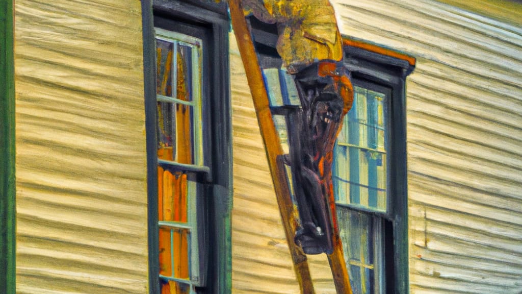 Man climbing ladder on Freemansburg, Pennsylvania home to replace roof