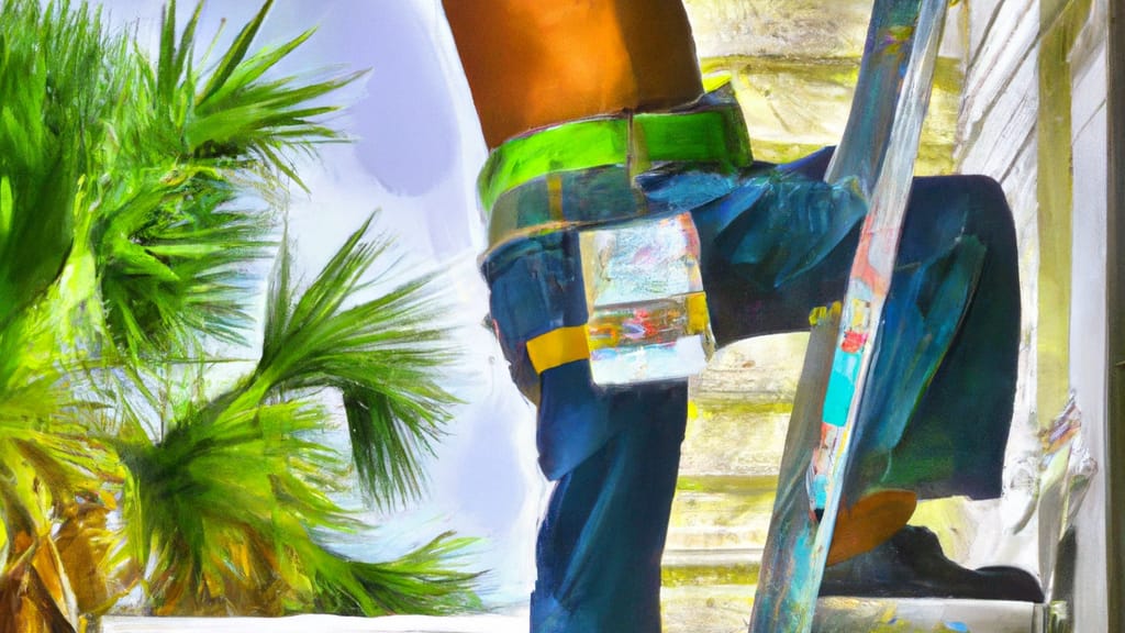 Man climbing ladder on Freeport, Florida home to replace roof