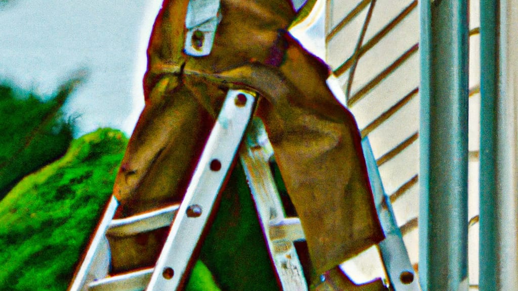 Man climbing ladder on Fridley, Minnesota home to replace roof