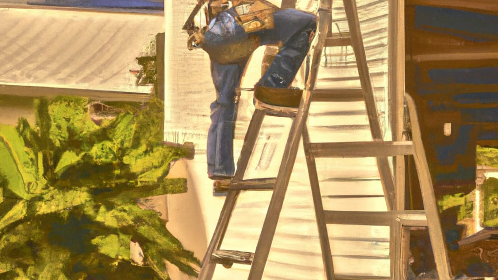 Man climbing ladder on Fruit Cove, Florida home to replace roof