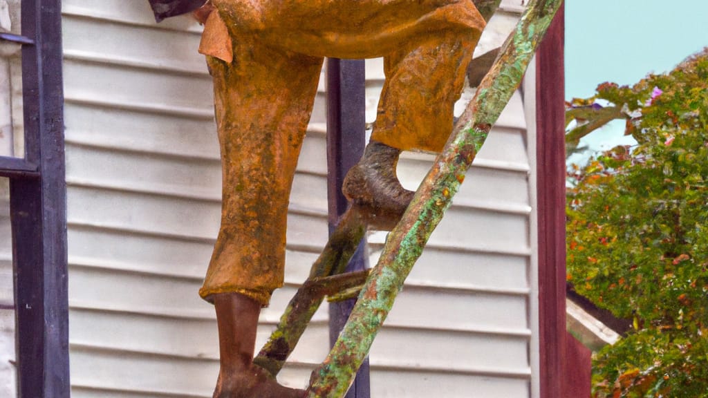 Man climbing ladder on Gibbsboro, New Jersey home to replace roof