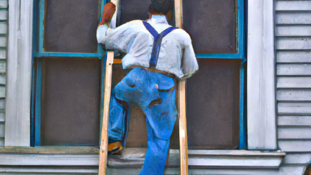 Man climbing ladder on Gladstone, Missouri home to replace roof