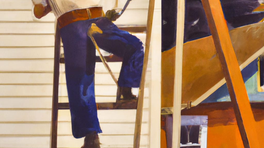 Man climbing ladder on Gladwin, Michigan home to replace roof