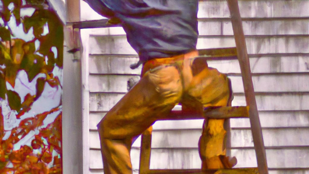 Man climbing ladder on Glenburn, Maine home to replace roof