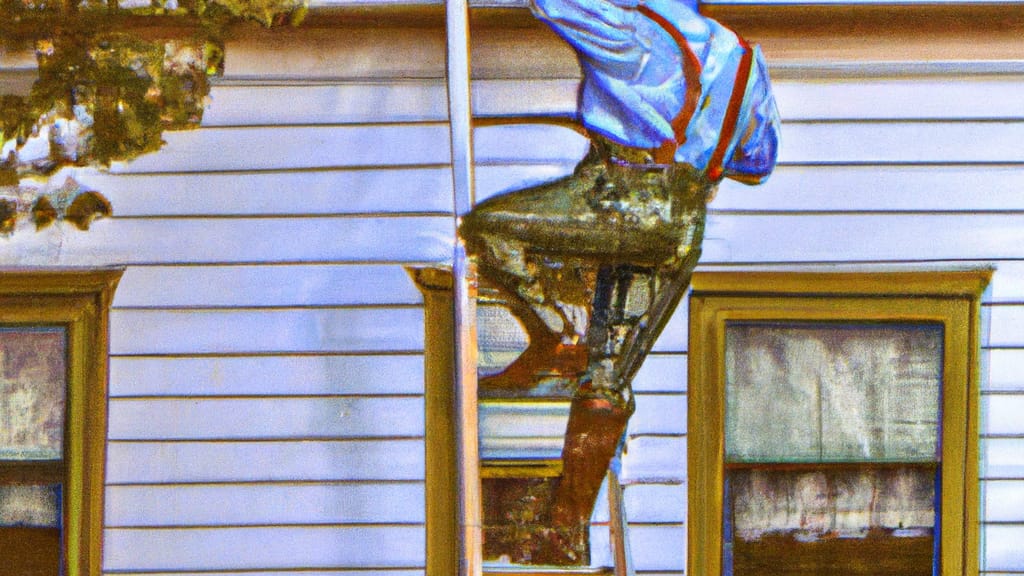 Man climbing ladder on Goshen, Connecticut home to replace roof