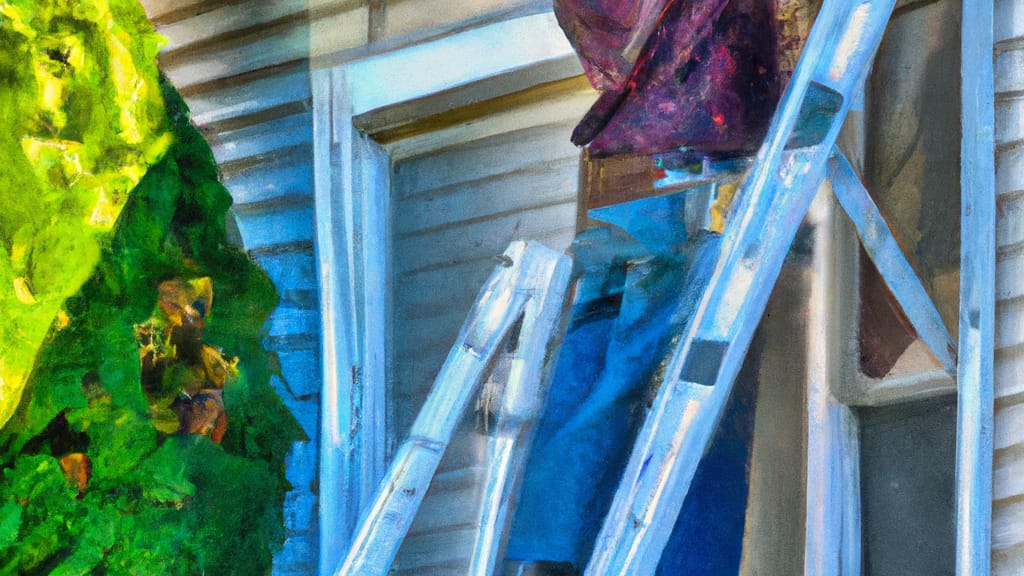 Man climbing ladder on Grandview, Washington home to replace roof