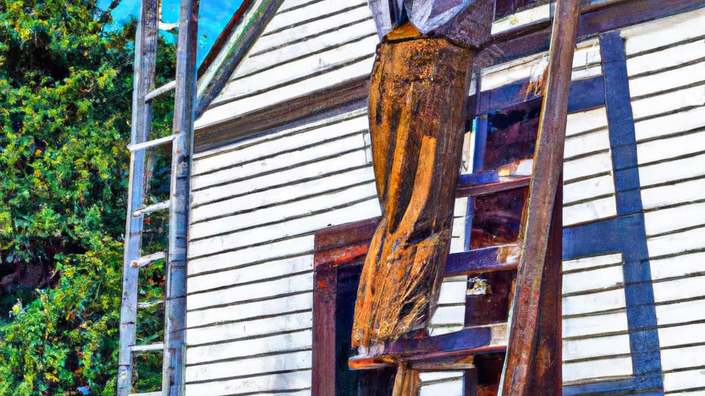 Man climbing ladder on Grant, Michigan home to replace roof