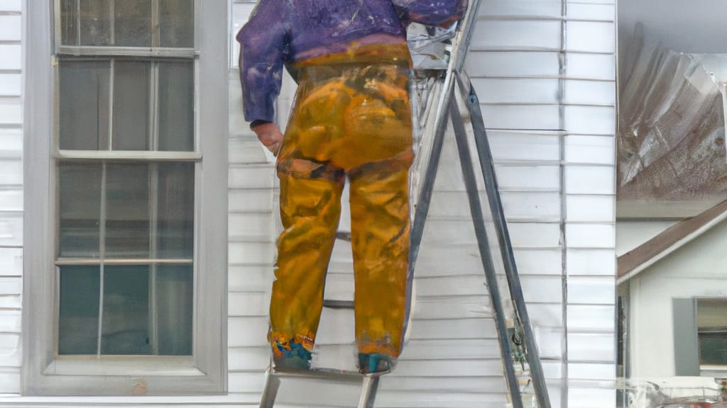 Man climbing ladder on Granville, Ohio home to replace roof