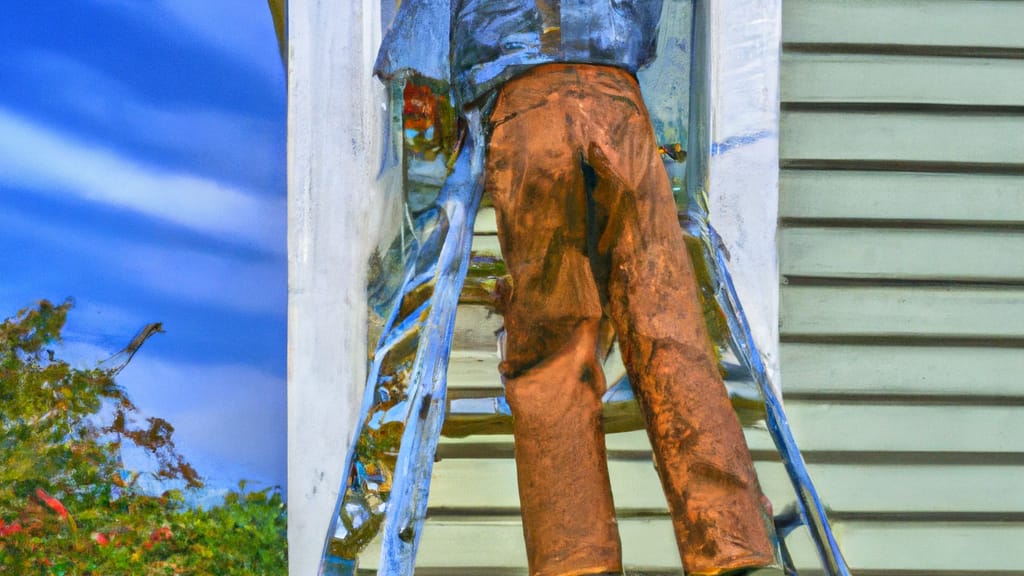 Man climbing ladder on Grasonville, Maryland home to replace roof