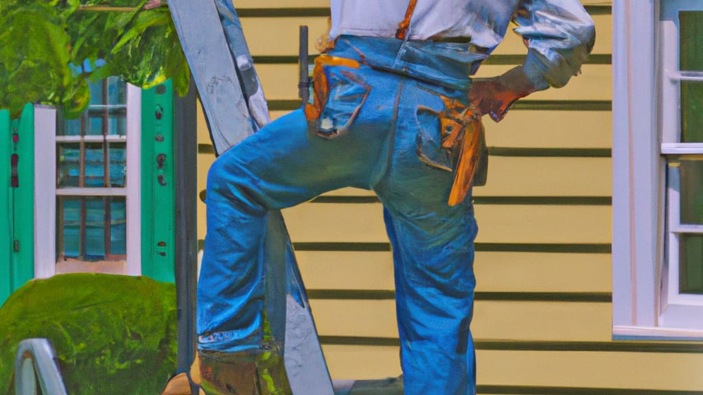 Man climbing ladder on Great Meadows, New Jersey home to replace roof