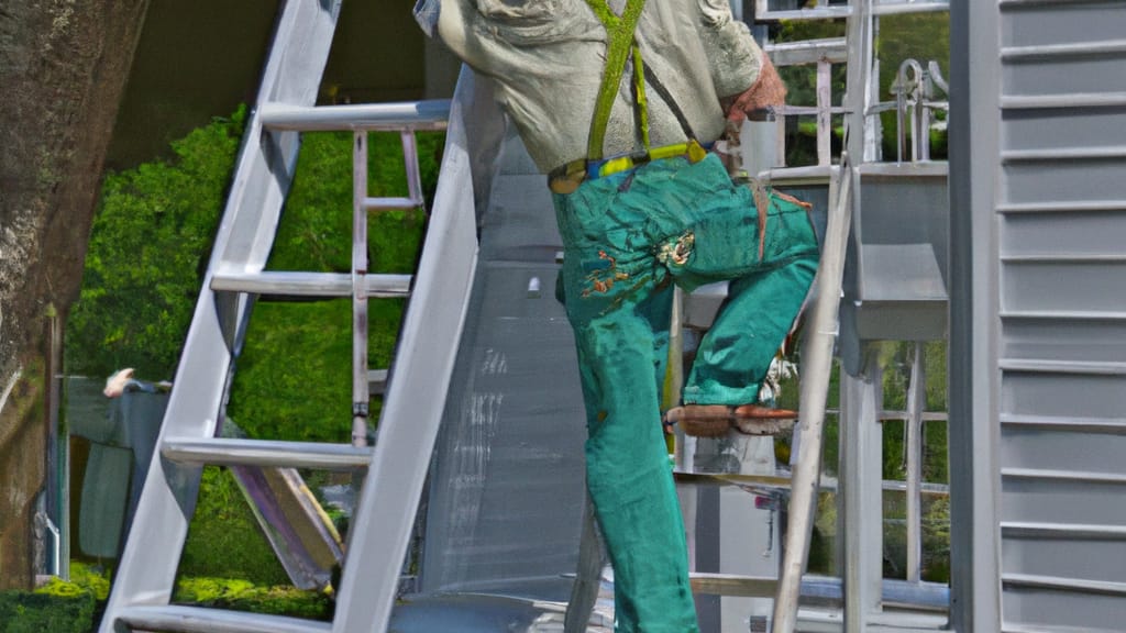 Man climbing ladder on Greenup, Kentucky home to replace roof