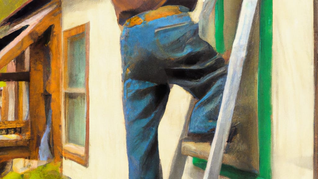 Man climbing ladder on Greenwood Village, Colorado home to replace roof
