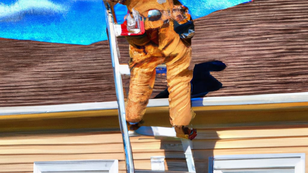 Man climbing ladder on Halethorpe, Maryland home to replace roof